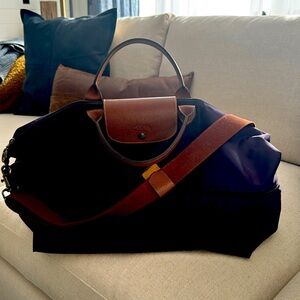 Longchamp Expandable Le Pliage Nylon Large Travel Bag Tote Bag~ Plum